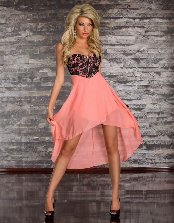 Strapless Mullet Chiffon Dress With Zip